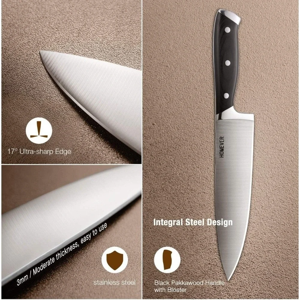 Homever 15 Pcs High Carbon Stainless Steel Knife Set With Shelf Sharpening Block